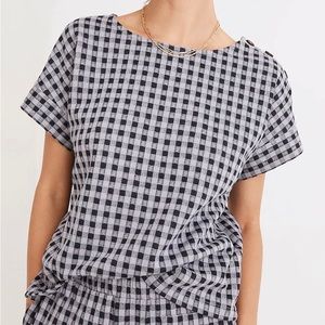 Madewell Gingham Knit Seersucker Button-Shoulder Top.